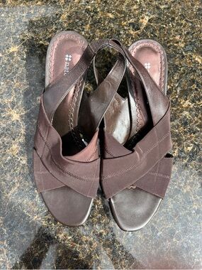 Naturalizer Dark Brown Crisscross Elastic Slingback Sandals